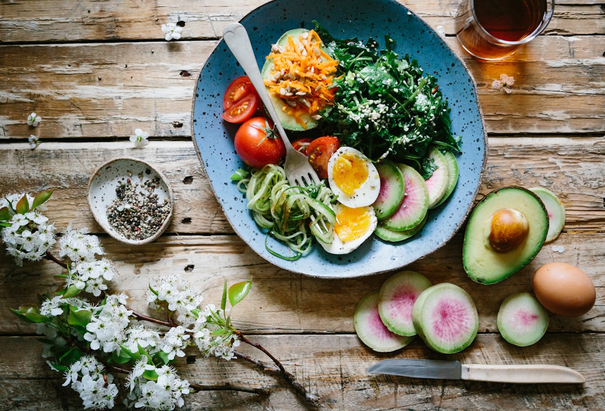 Healthy nutritious meal bowl with colorful vegetables and proteins